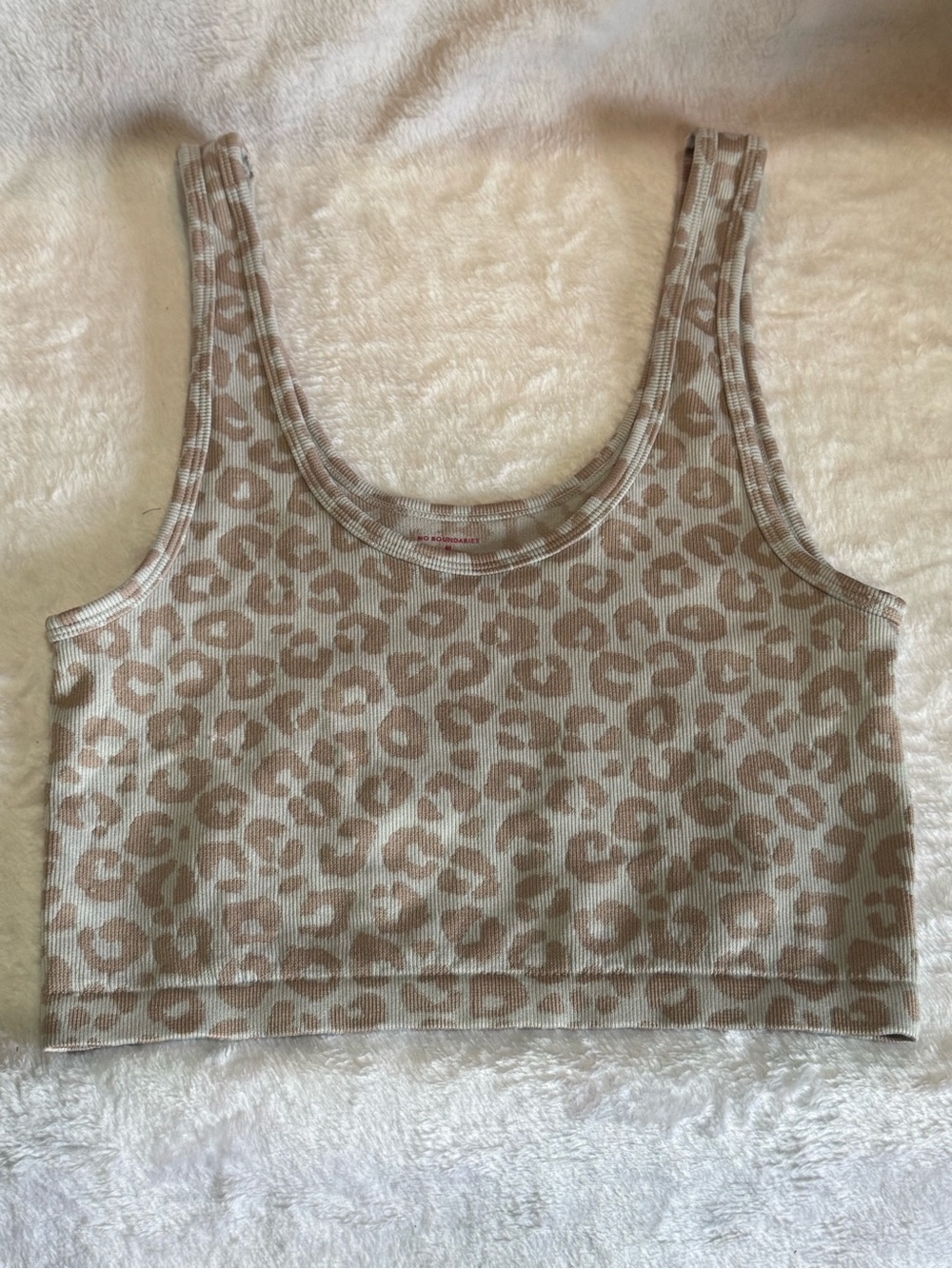 No Boundaries Taupe Leopard Ribbed Crop Tank